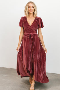 Andi Ribbed Velvet Wrap Dress | Dark Rose | Baltic Born